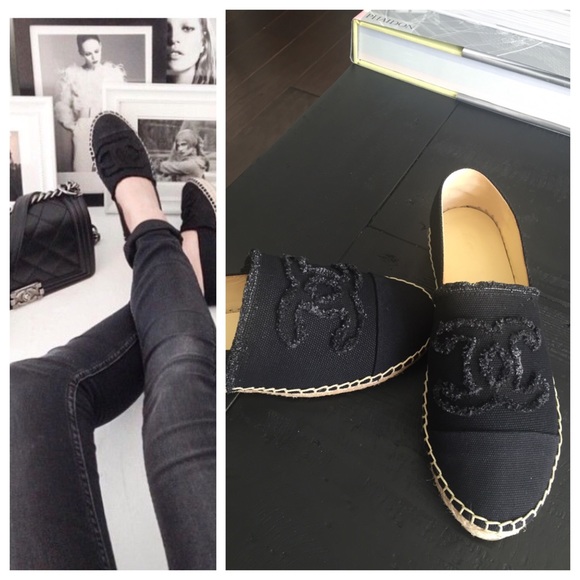 Chanel Espadrilles 9/9.5- Black Canvas flats NBW