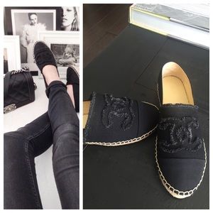 Chanel Espadrilles 9/9.5- Black Canvas flats NBW