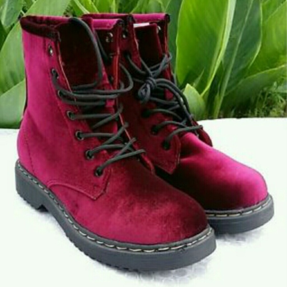 red velvet combat boots