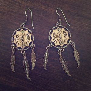 Copper and silver dreamcatcher earrings