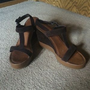 Brown Suede Wedge Platform Sandals