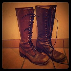 Brown leather lace up riding boots
