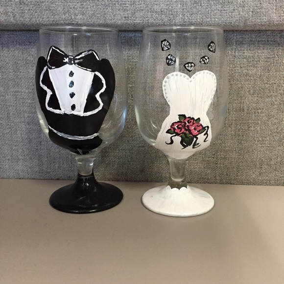 Hand painted Bride and Groom glasses