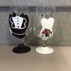 Hand painted Bride and Groom glasses