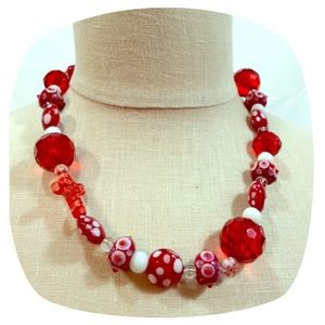 Red and white bead necklace
