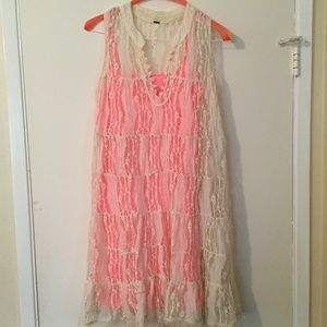 Free People Lace Dress with Coral Slip