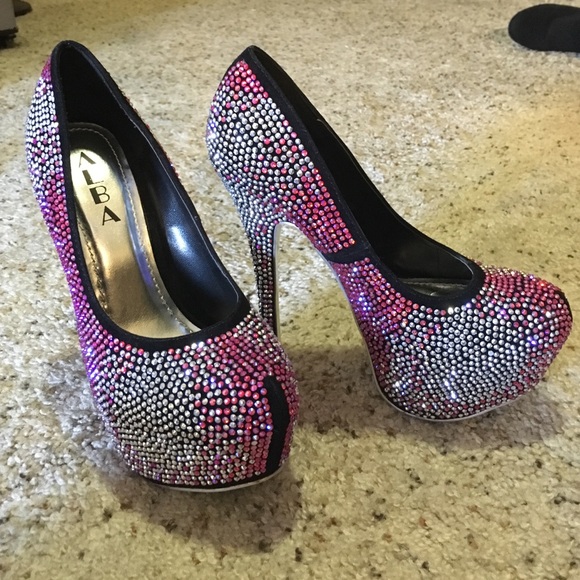 Pink/Silver ombré rhinestoned 6" heels