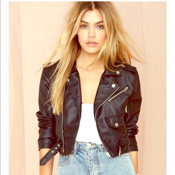 NastyGal vegan leather cropped jacket