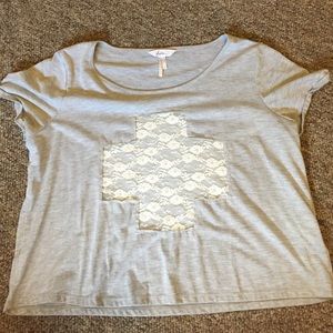Lacy, sheer cross shirt
