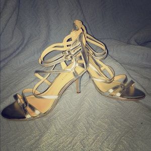 Nine West Silver strapped heels size 7W