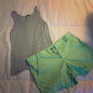 Med-gray and green tank with green gap shorts