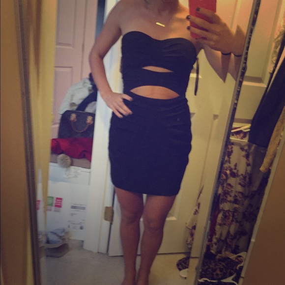 Open front black cocktail dress