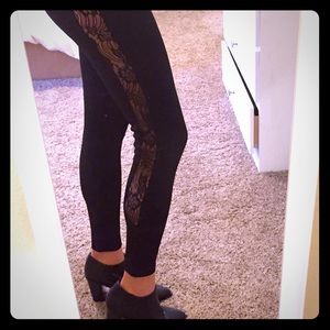Forever21 Black Lace Panel Leggings NWT