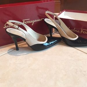 Ferragamo black and nude heels