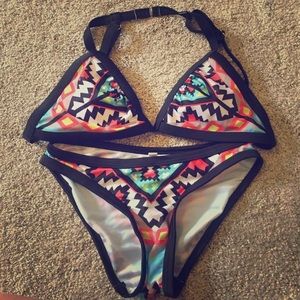 Aztec bathing suit top and bottoms.