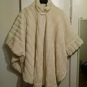 Cream Faux Fur Cape Coat