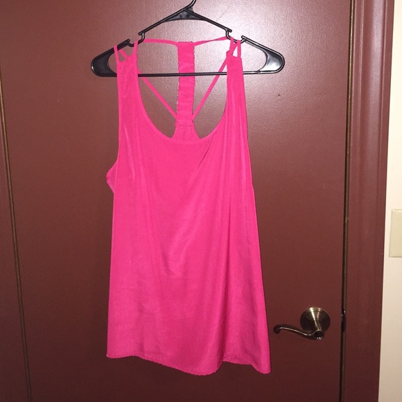 Pink sequin back racer tank