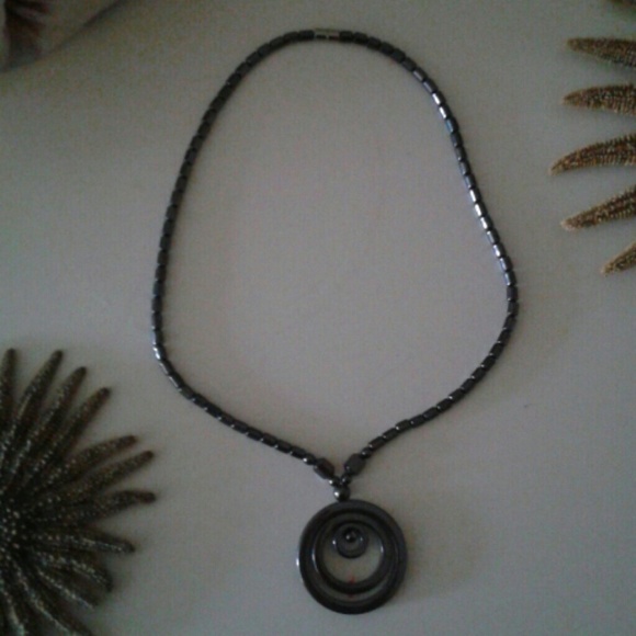 Hematite circle in circles necklace