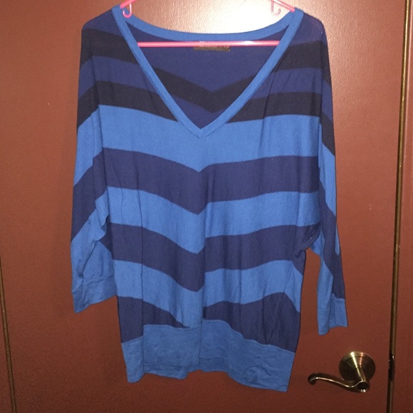 Blue striped dolman vneck sweater