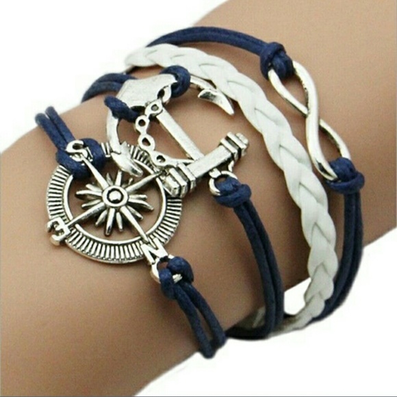 Cute faux leather nautical theme charm bracelet