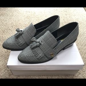 Japanese Black Plaid Loafers shoes size 7