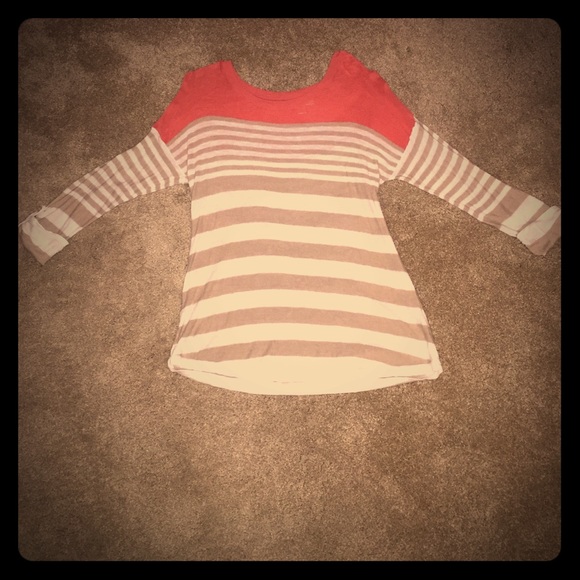 Orange/beige/white striped 3/4 length sweater