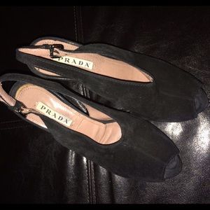 Prada - Black Suede peep toe