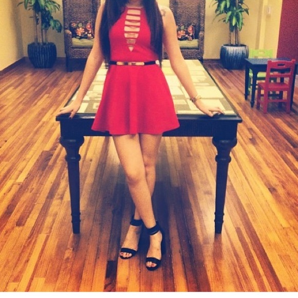 Red skater dress which strappy chest