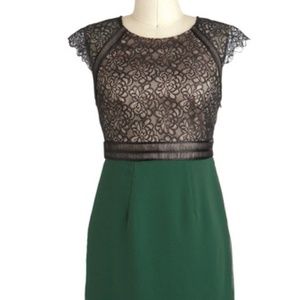 Champagne, Lace and Forest Green Cocktail Dress