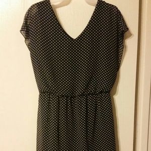 Navy and white polka dot dress