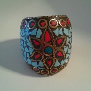 Brass mosaic flower ring
