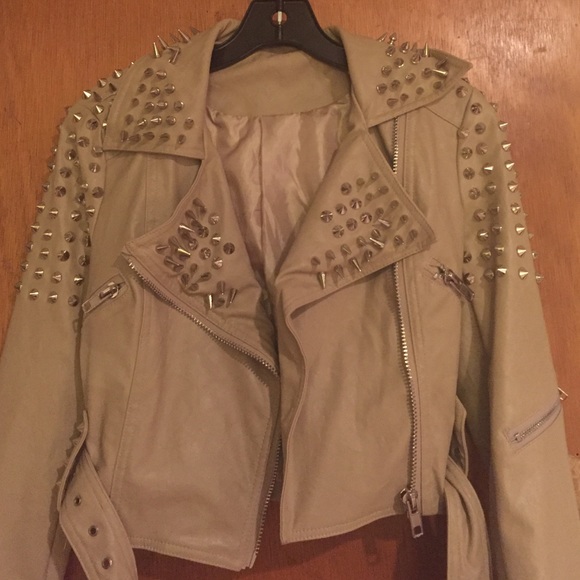 Gray leather silver spike jacket size small