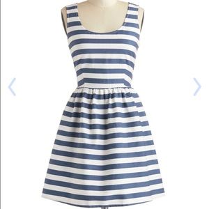 ModCloth Striped Fit and Flare Bow Back Dress