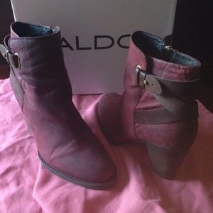 Aldo burgundy distressed belted leather  booties