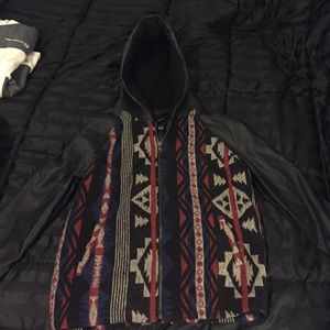 Southwest print jacket with faux leather sleeves