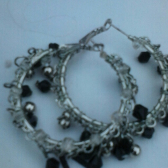Black and silver beaded ear rings