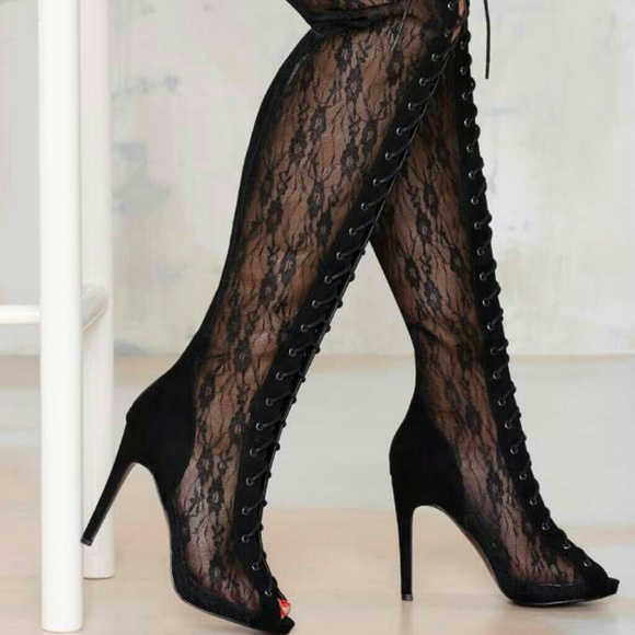 Lace thigh high boots