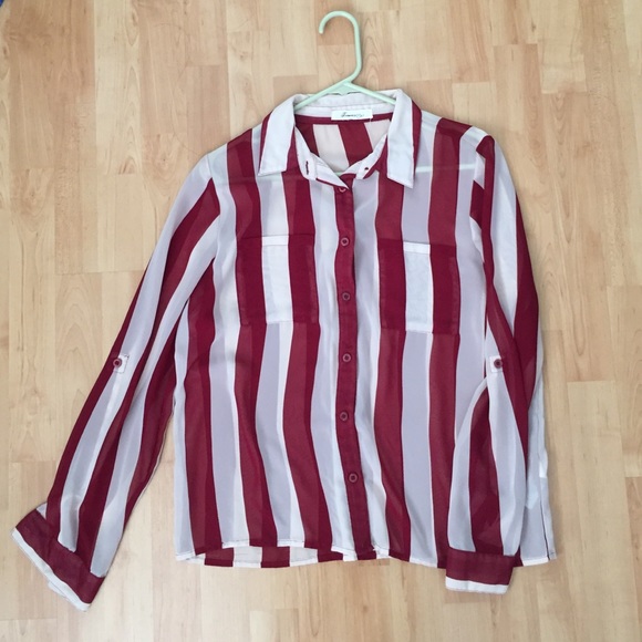 Forever 21 red and cream stripped blouse
