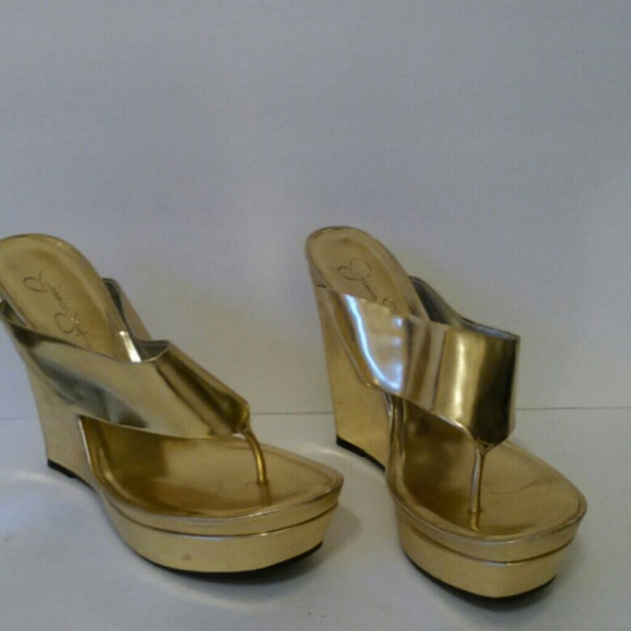 gold thong wedge sandals