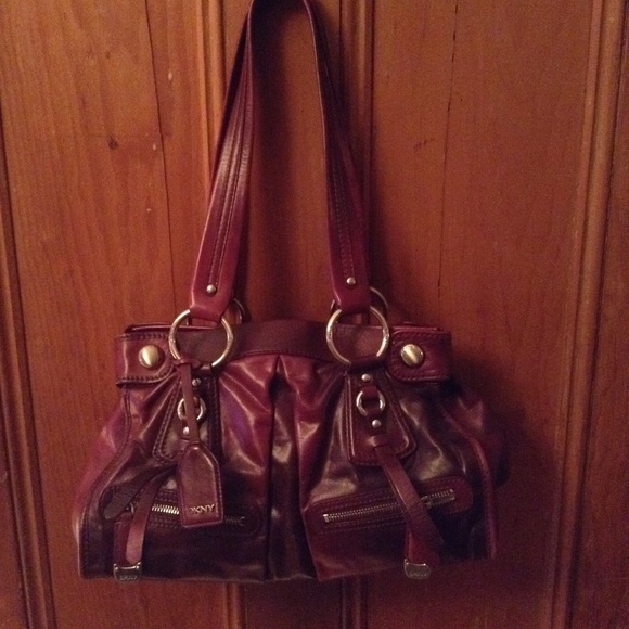 DKNY Wine Leather Handbag With Cloth