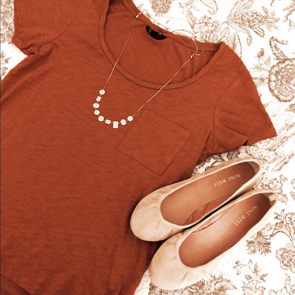Topshop Tops - Topshop cinnamon-colored scoop-neck tee