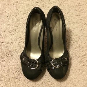 Black Suede Pumps w/ Patent Leather Detail