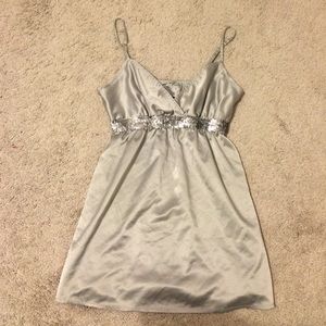 Express Silver Satin Sequined Tank Top