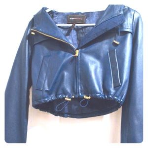 Bcbg Maxazria blue cropped leather jacket