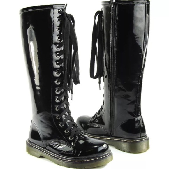 High Patent Combat Boots