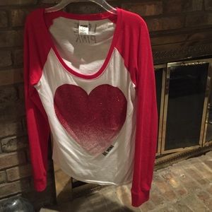 Red Glitter Heart Valentines VS PINK long sleeve