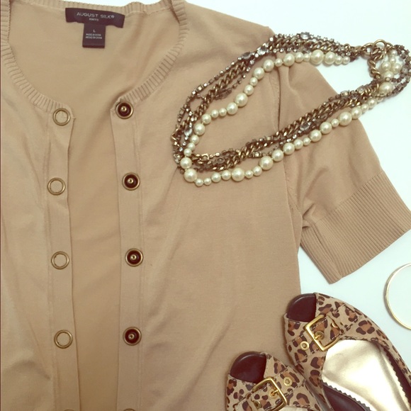 August Silk Tan Button Sweater Cardigan Medium