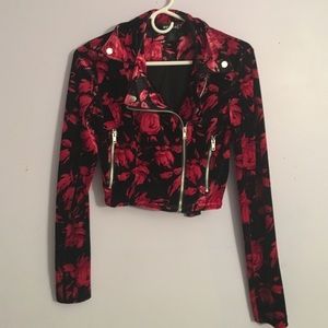 Rose pattern crop zipper jacket