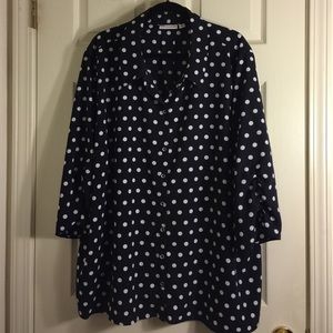 Susan Graver dark blue polka dot top
