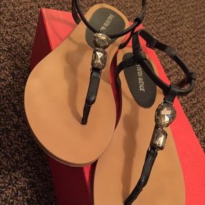 Saks Fifth Avenue Black leather thong sandals